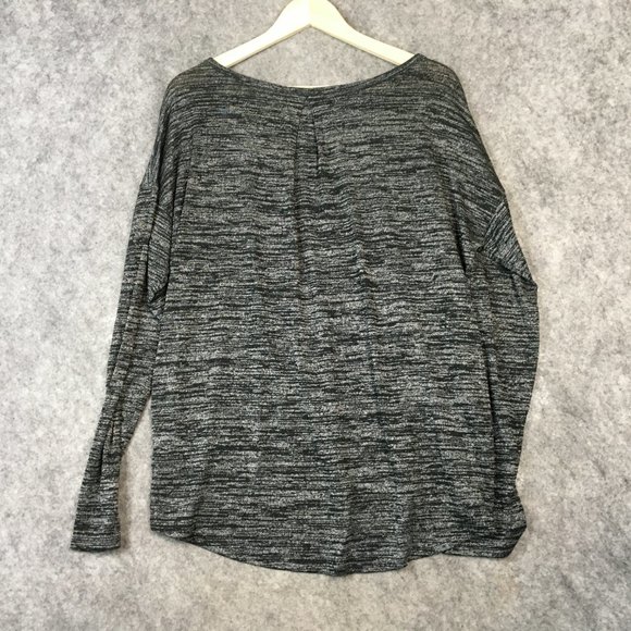 GAP Top L Long Sleeve Scoop Neck Space Dye Pleated Back Casual Hacci Gray Hi Low - Picture 11 of 12